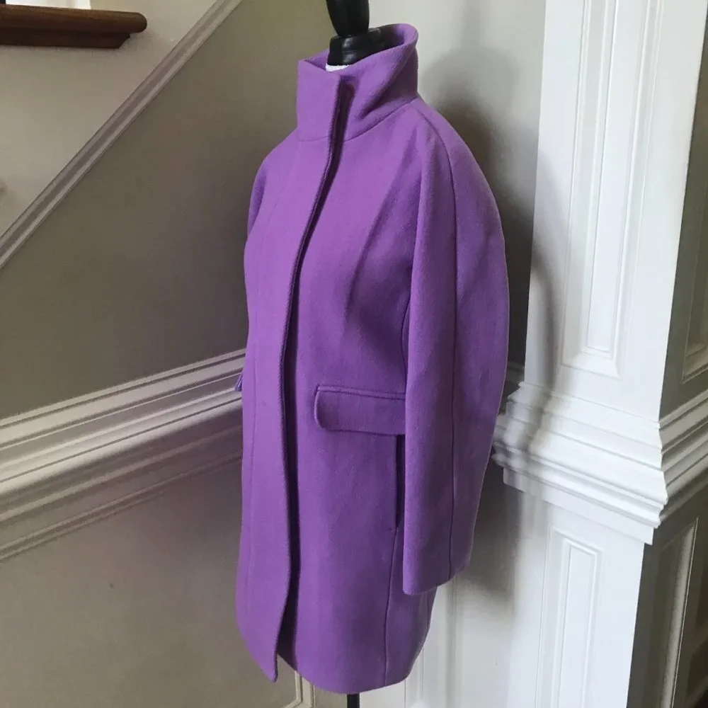 NWT JCREW NEW Cocoon Coat Jacket Womens 0 Purple Italian Stadium Cloth Wool NEW - Picture 9 of 13
